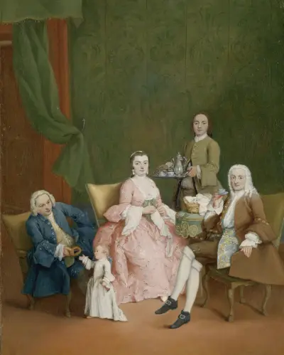 Portrait of a Venetian Family with a Manservant Serving Coffee av Pietro Longhi
