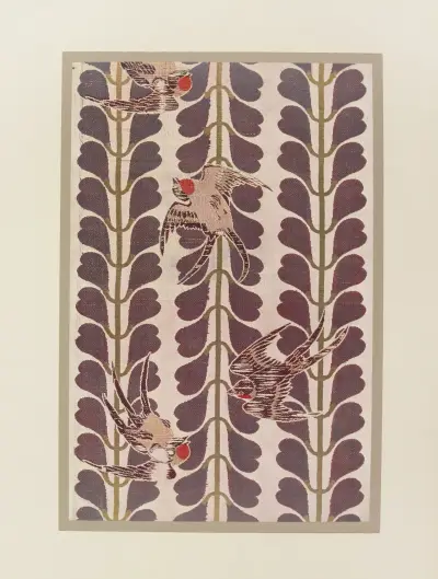 Oiseaux et fleurs de glycine stylisées av Maurice Pillard Verneuil