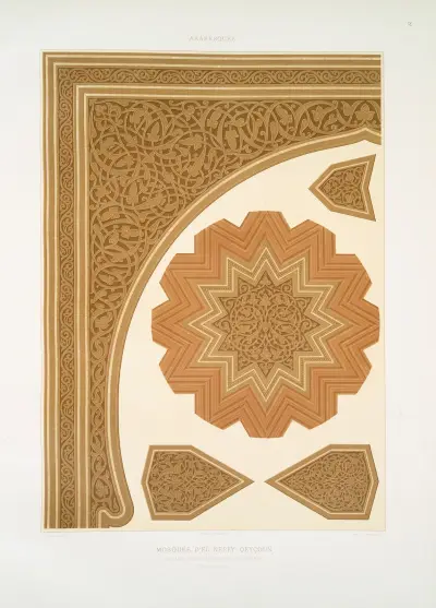 Arabeski; meczet El Nesfy-Qeyçoun; detale ornamentyki mimbaru (XIV wiek); 1, Émile Prisse d'Avennes