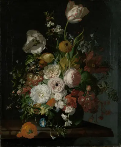 Martwa natura z kwiatami w szklanym wazonie, Rachel Ruysch