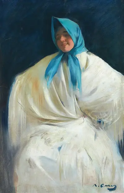 Chula con Pañuelo Azul (girl with a blue scarf) von Ramón Casas