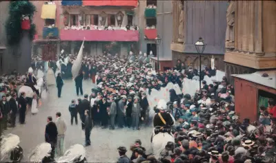 The Corpus Christi Procession Leaving The Church Of Santa Maria Del Mar von Ramón Casas