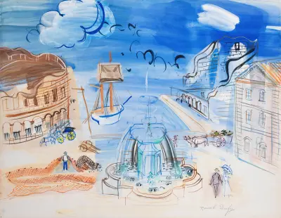 Komposition mit Hafen und Brunnen von Raoul Dufy