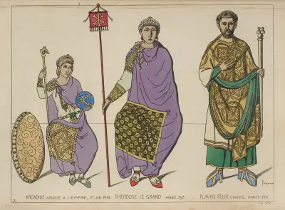 Arcadius associe a l’empire, et son pere Theodose Le Grand, annee 393. Flavius Felix consul, annee 428. av Raphaël Jacquemin