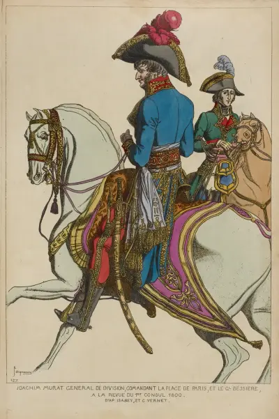 Joachim Murat general de division, comandant la place de Paris, et le Gl. Bessiere, a la revue du 1er consul 1800 av Raphaël Jacquemin