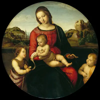 Mary with the Child, John the Baptist and a Holy Boy (Madonna Terrranuova) av Raphael