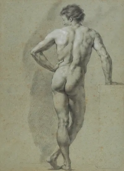 Stehender Rückenakt, den linken Arm eingestützt, Anton Raphael Mengs