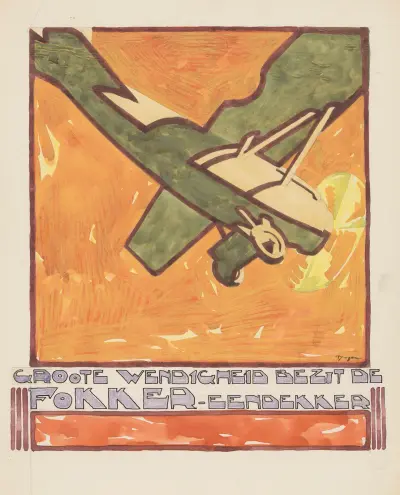Entwurf für Werbung für den Fokker-Eendekker von Reijer Stolk