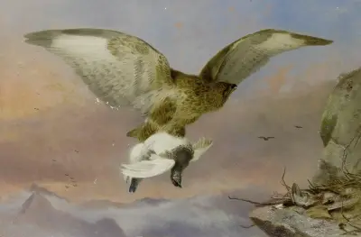 Buzzard With Ptarmigan av Richard Ansdell