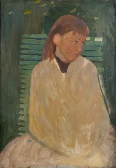 Flicka på en trädgårdsbänk av Richard Bergh