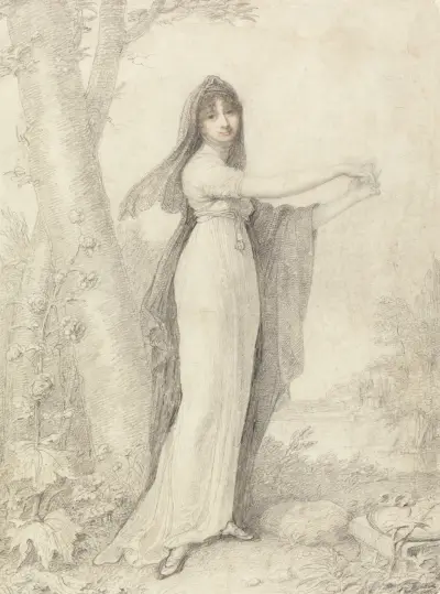 Porträt einer Dame, an einem See stehend von Richard Cosway