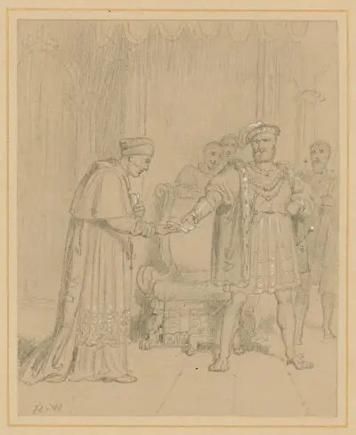 King Henry VIII, III, 2, King Henry giving the packet to Cardinal Wolsey av Richard Westall