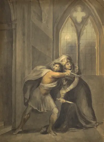 Macbeth and Lady Macbeth after the death of Duncan av Richard Westall