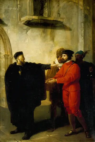 Shylock rebuffing Antonio av Richard Westall