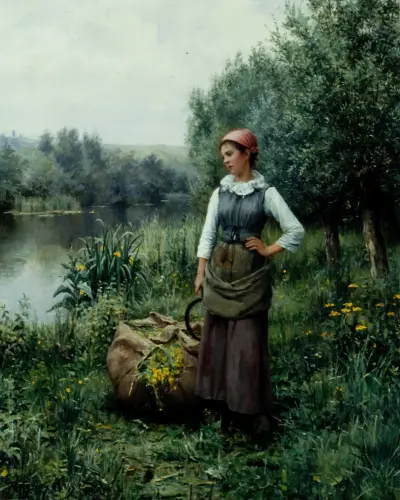 Mädchen an einem Bach, Flandern von Daniel Ridgway Knight