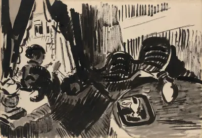 Nel Sewing before the Burtterfly Sofa av Rik Wouters