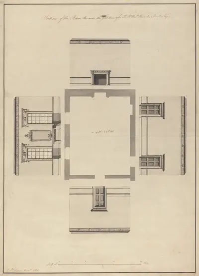 Langford House, Dublin, Ireland: Elevations of Room Facing the Garden av Robert Adam