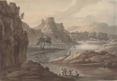 River Landscape with a Castle av Robert Adam