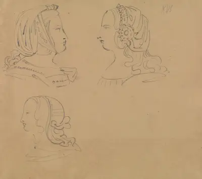 Portrait Studies of Women in Various Headdress av Benjamin Robert Haydon