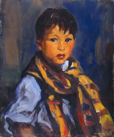 Boy with Plaid Scarf av Robert Henri