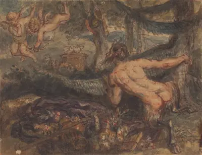 Pan, Spying, From Behind a Tree, at Putti, Shooting Arrows av Robert Smirke