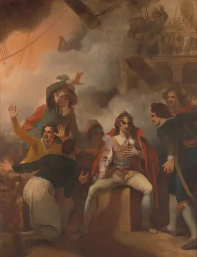 The Earl of Sandwich Refusing to Abandon His Ship During the Battle of Solebay av Robert Smirke