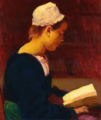 Breton Girl Reading (Bretonne Lisant) av Roderic O'Conor