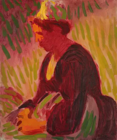 Peasant woman seated outdoors av Roderic O'Conor