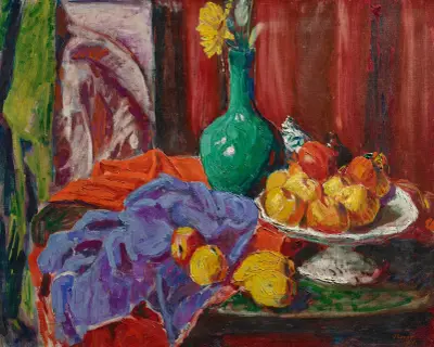 Still Life of Fruit and Green Vase (Le Compotier) av Roderic O'Conor
