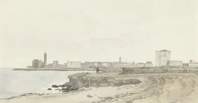 Gezicht op Trani gelegen aan de kust av Abraham-Louis-Rodolphe Ducros