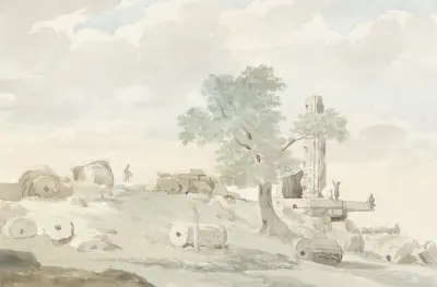 Resten van Herculestempel binnen muren van oude Agrigento av Abraham-Louis-Rodolphe Ducros