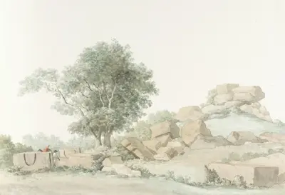Ruïne van Zeus Olympus tempel van oude Agrigento av Abraham-Louis-Rodolphe Ducros