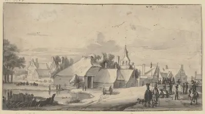 Das Dorf Sloterdyk zur Zeit des Durchzuges der Truppen des Prinzen Wilhelm II von Oranien im Jahre 1650 av Roelant Roghman