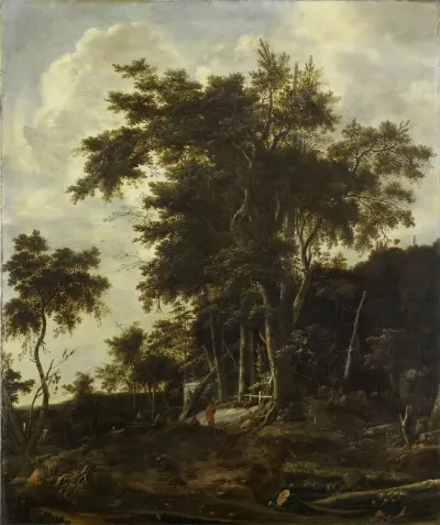 Forest landscape with a woodsman’s shed av Roelant Roghman