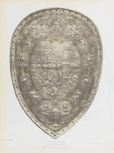 Bouclier en fer repoussé et ciselé av Joseph Rose Lemercier
