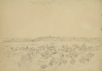 Boston, Charlestown a Bunker Hill pohled z pevnosti v Roxbury, John Rubens Smith