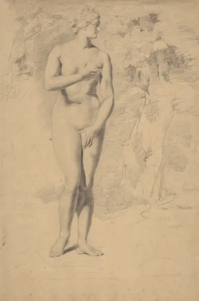 Female nude, head turned to left, seen from the front av John Rubens Smith