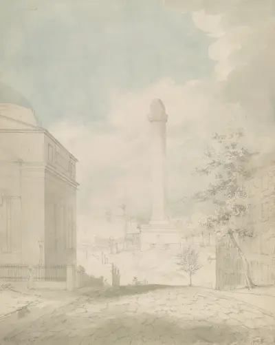 Washingtonův monument, pohled na sever z Washington Place v Baltimoru, Maryland, John Rubens Smith