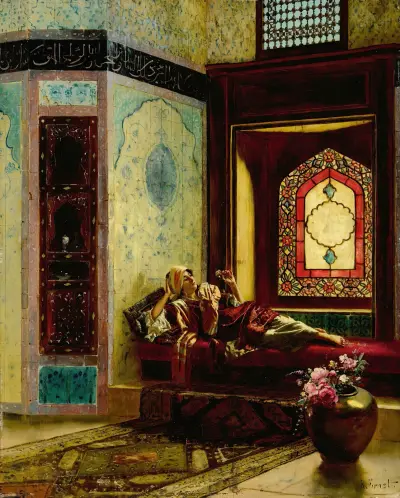 Languorous oriental lady with a rose von Rudolf Ernst