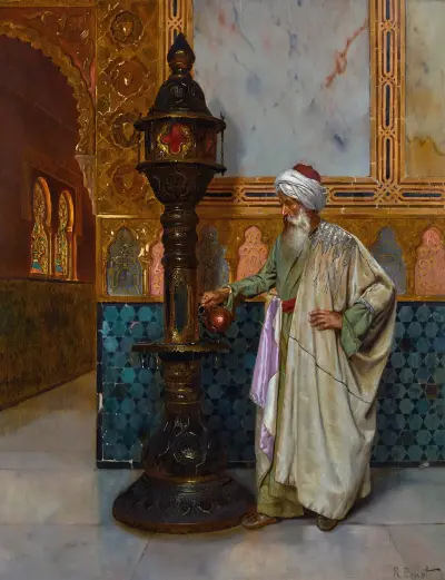 Tending The Lamp von Rudolf Ernst