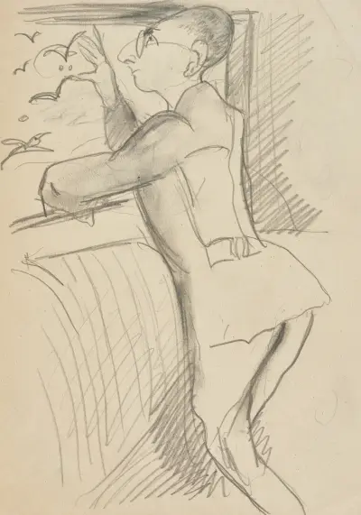 Aus dem Fenster schauender Mann (Max Pretzfelder) von Rudolf Grossmann