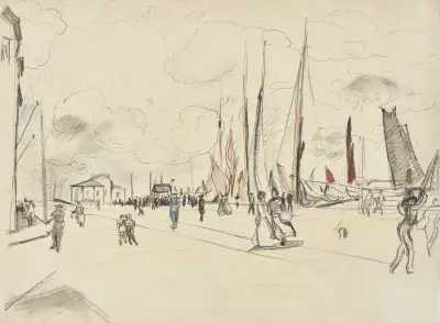 Harbour with Sailing Boat von Rudolf Grossmann