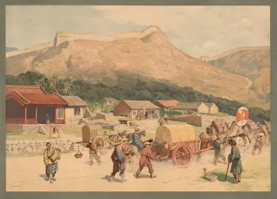Kolonial-Wandbilder – Dorf und Chinesische Mauer am Nankou-Passe av Rudolf Hellgrewe