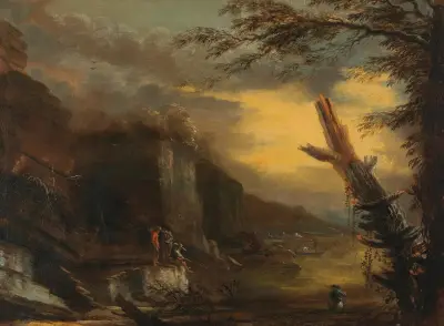 Fischer in einer felsigen Küstenlandschaft von Salvator Rosa