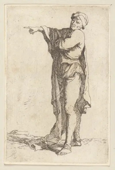 Stehender Mann, den Arm horizontal ausstreckend von Salvator Rosa