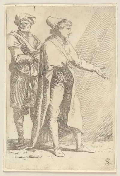 Schreitender Mann, gefolgt von einem Diener von Salvator Rosa