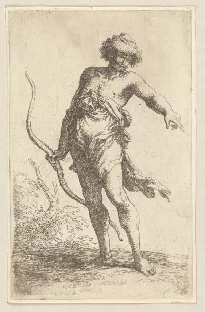 Mann mit Bogen, nach rechts weisend von Salvator Rosa
