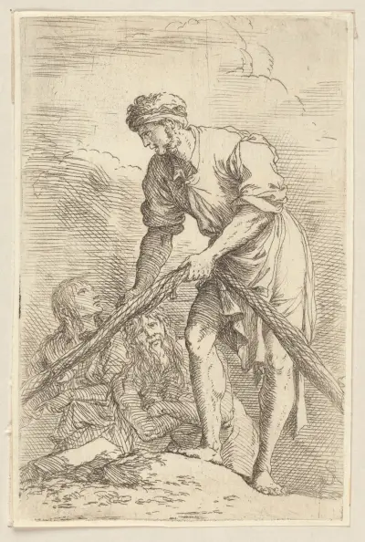 Mann mit Fischernetz und zwei weiteren Figuren von Salvator Rosa
