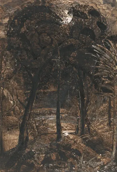 A Moonlit Scene with a Winding River von Samuel Palmer