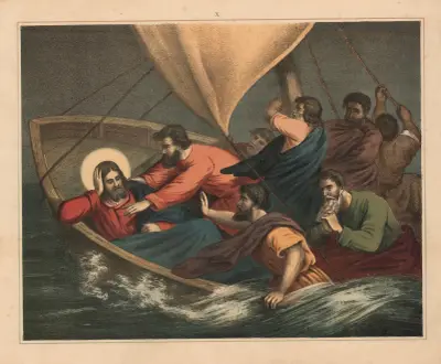 Jesus sleeps during the storm on the lake of Gennesaret av Sandberg